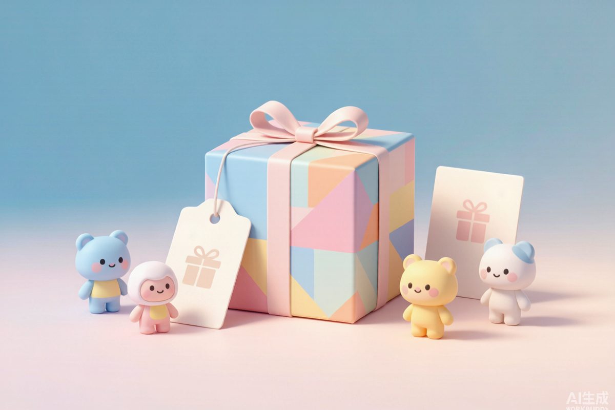 A wrapped blind box gift with ribbon